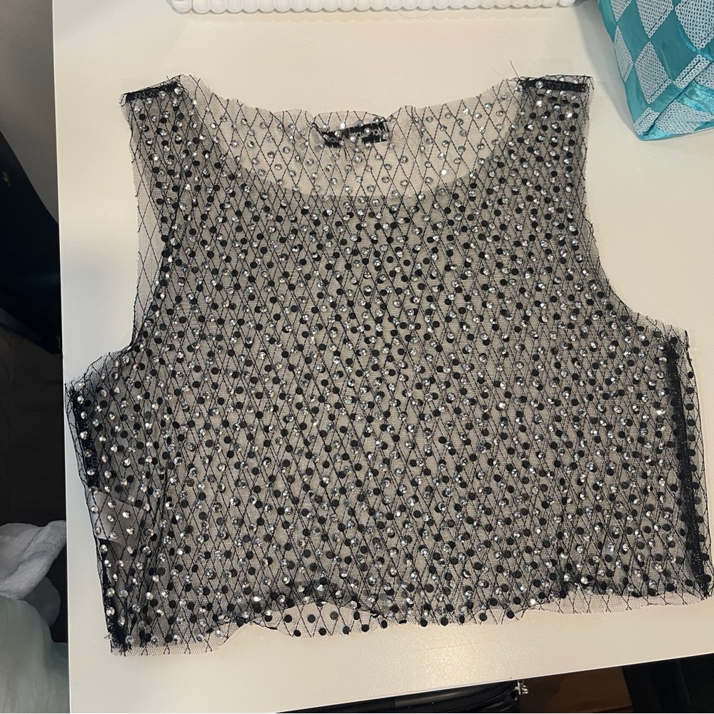 Hot & Delicious Black Beaded Mesh Crop Tank - Picture 3 of 3
